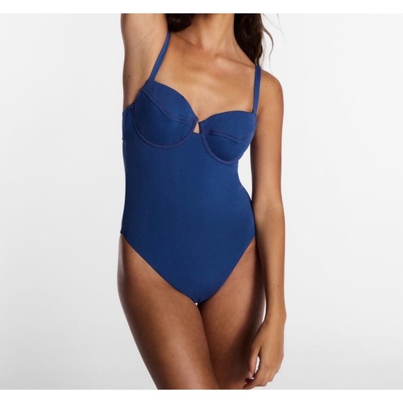 Lee Other - Lee Kacey Musgraves One Piece Swimsuit Women L Blue Denim Underwire Cutout NEW